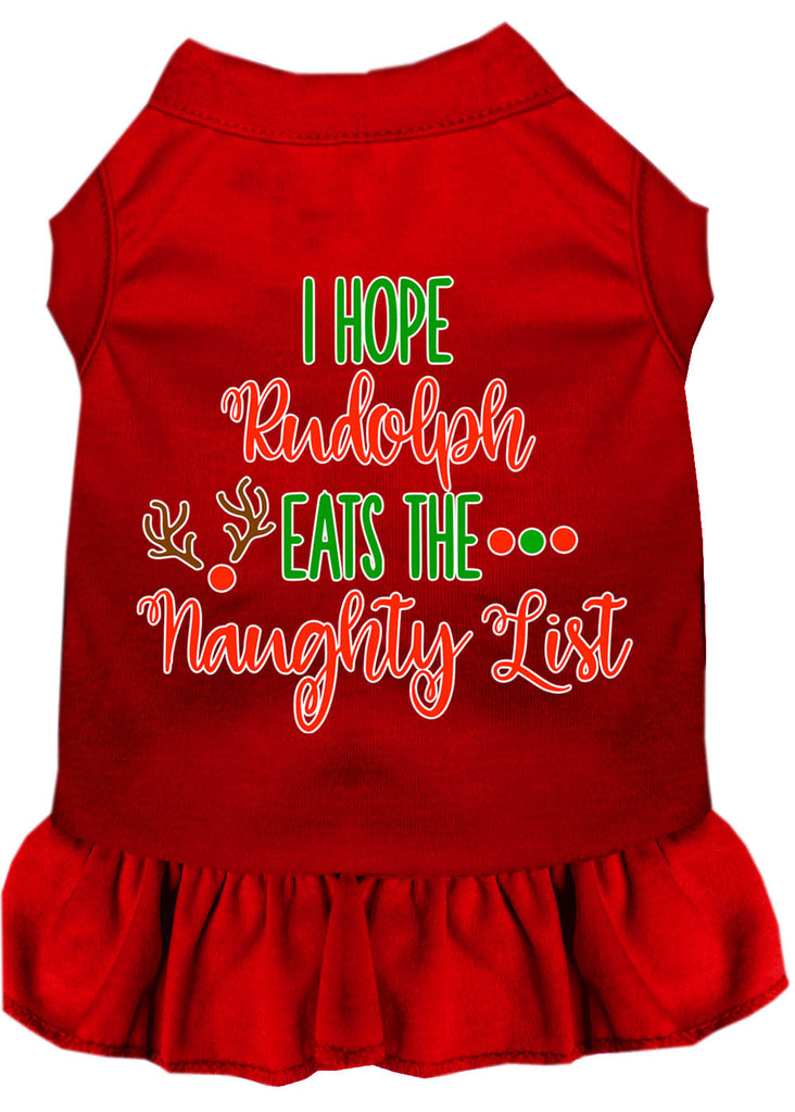 Hope Rudolph Eats Naughty List Screen Print Dog Dress Red 4x