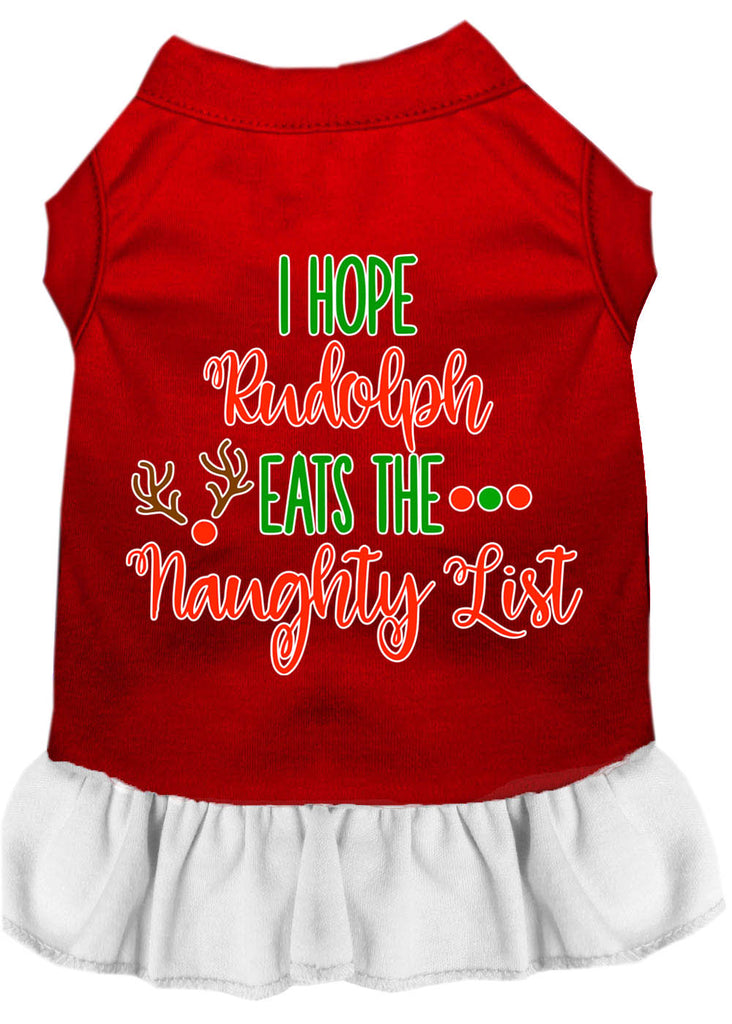 Hope Rudolph Eats Naughty List Screen Print Dog Dress Red With White Lg