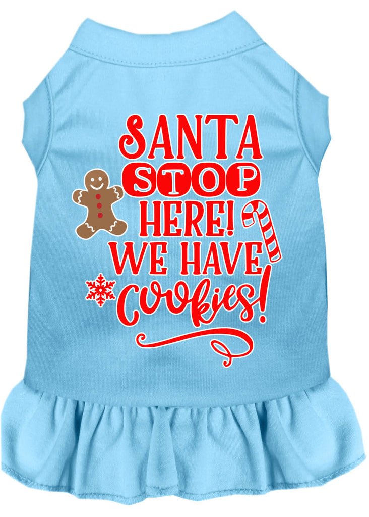 Santa, We Have Cookies Screen Print Dog Dress Baby Blue 4x