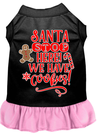 Santa, We Have Cookies Screen Print Dog Dress Black With Light Pink Lg