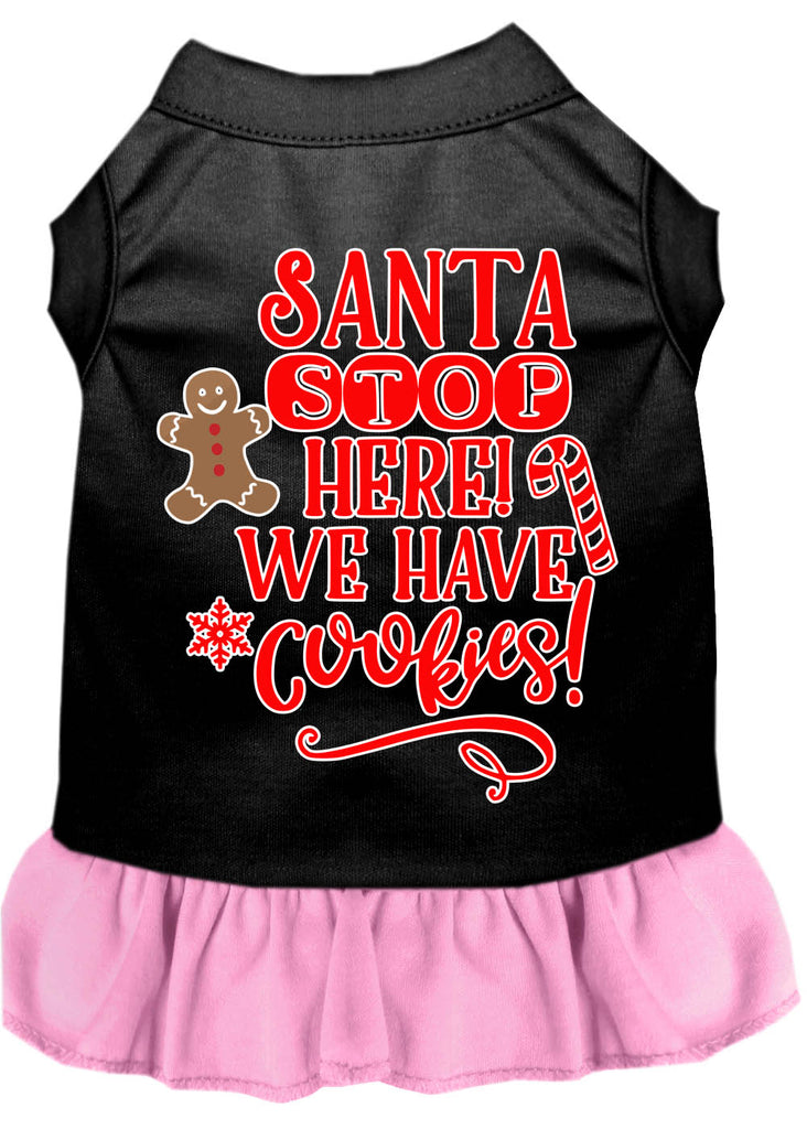 Santa, We Have Cookies Screen Print Dog Dress Black With Light Pink Med