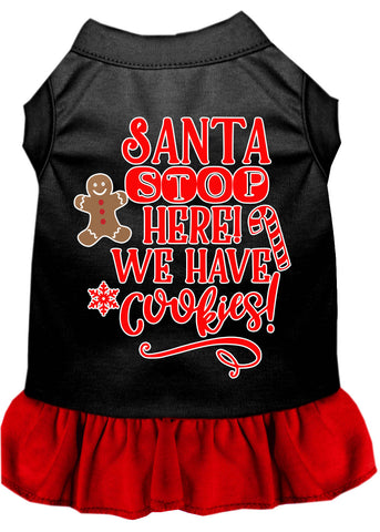 Santa, We Have Cookies Screen Print Dog Dress Black With Red Lg