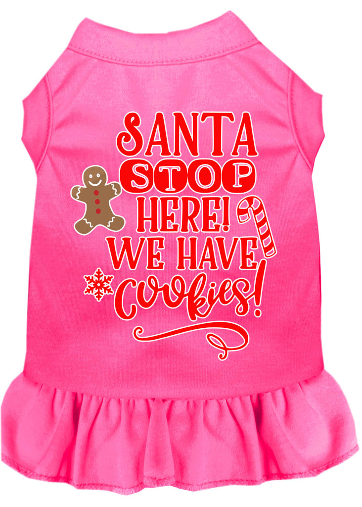 Santa, We Have Cookies Screen Print Dog Dress Bright Pink 4x