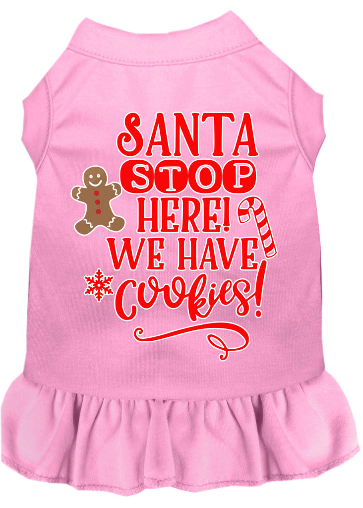 Santa, We Have Cookies Screen Print Dog Dress Light Pink 4x