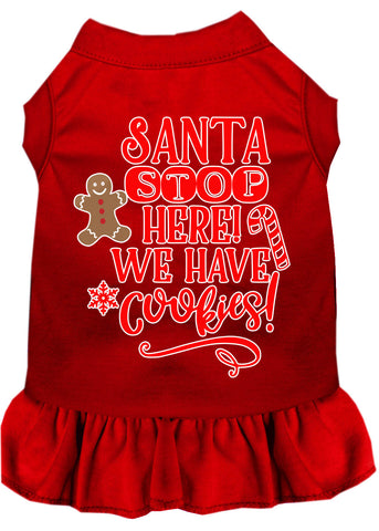 Santa, We Have Cookies Screen Print Dog Dress Red 4x