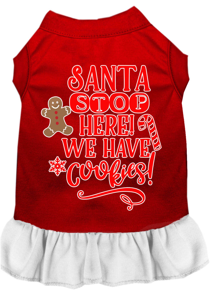 Santa, We Have Cookies Screen Print Dog Dress Red With White Lg