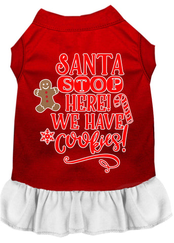 Santa, We Have Cookies Screen Print Dog Dress Red With White Sm