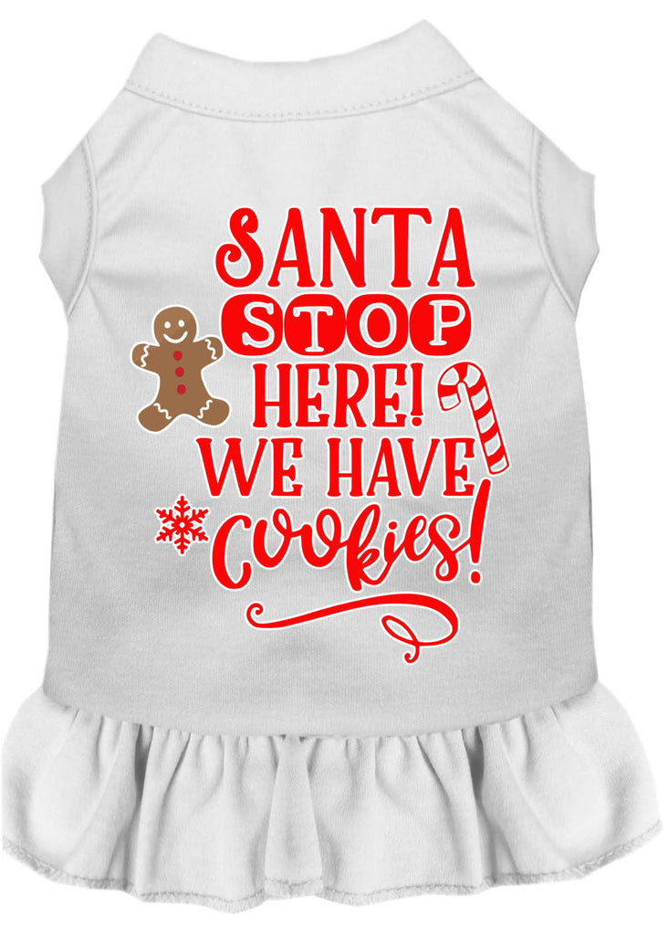 Santa, We Have Cookies Screen Print Dog Dress White Med