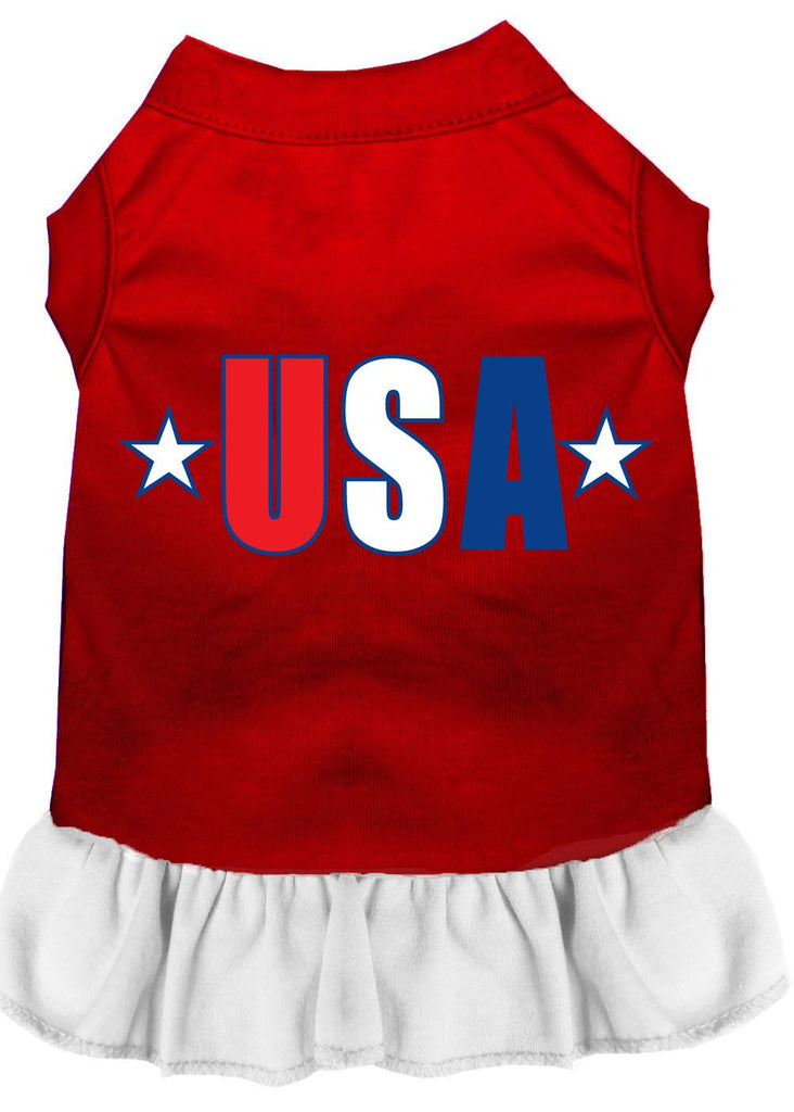 Usa Star Screen Print Dress Red With White Med (12)