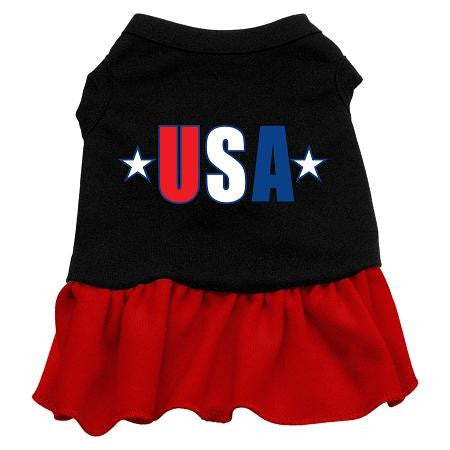 USA Star Screen Print Dress Black with Red XS (8)