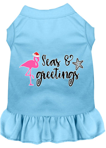 Seas And Greetings Screen Print Dog Dress Baby Blue 4x