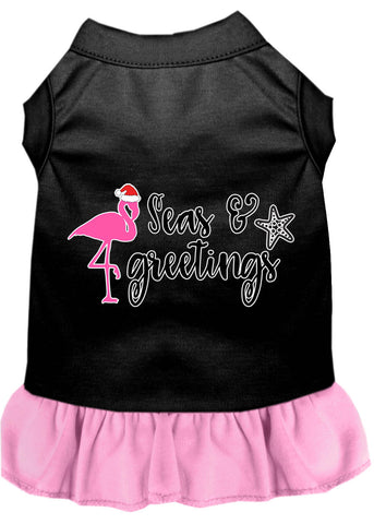 Seas And Greetings Screen Print Dog Dress Black With Light Pink Lg