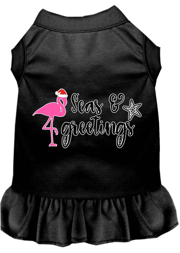 Seas And Greetings Screen Print Dog Dress Black Med