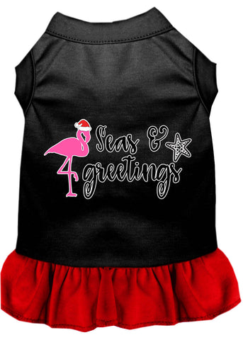 Seas And Greetings Screen Print Dog Dress Black With Red Lg