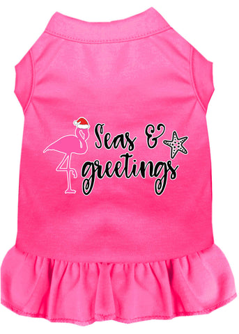 Seas And Greetings Screen Print Dog Dress Bright Pink 4x