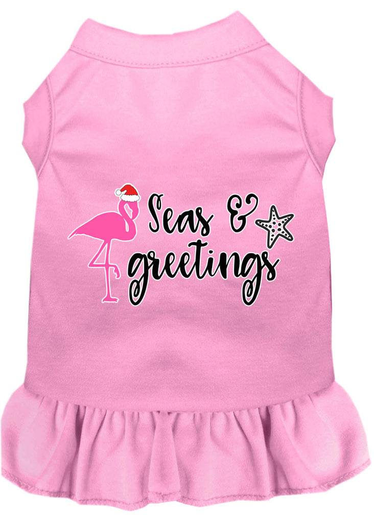 Seas And Greetings Screen Print Dog Dress Light Pink Med