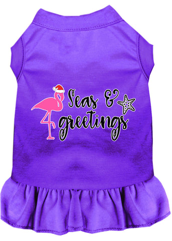 Seas And Greetings Screen Print Dog Dress Purple 4x