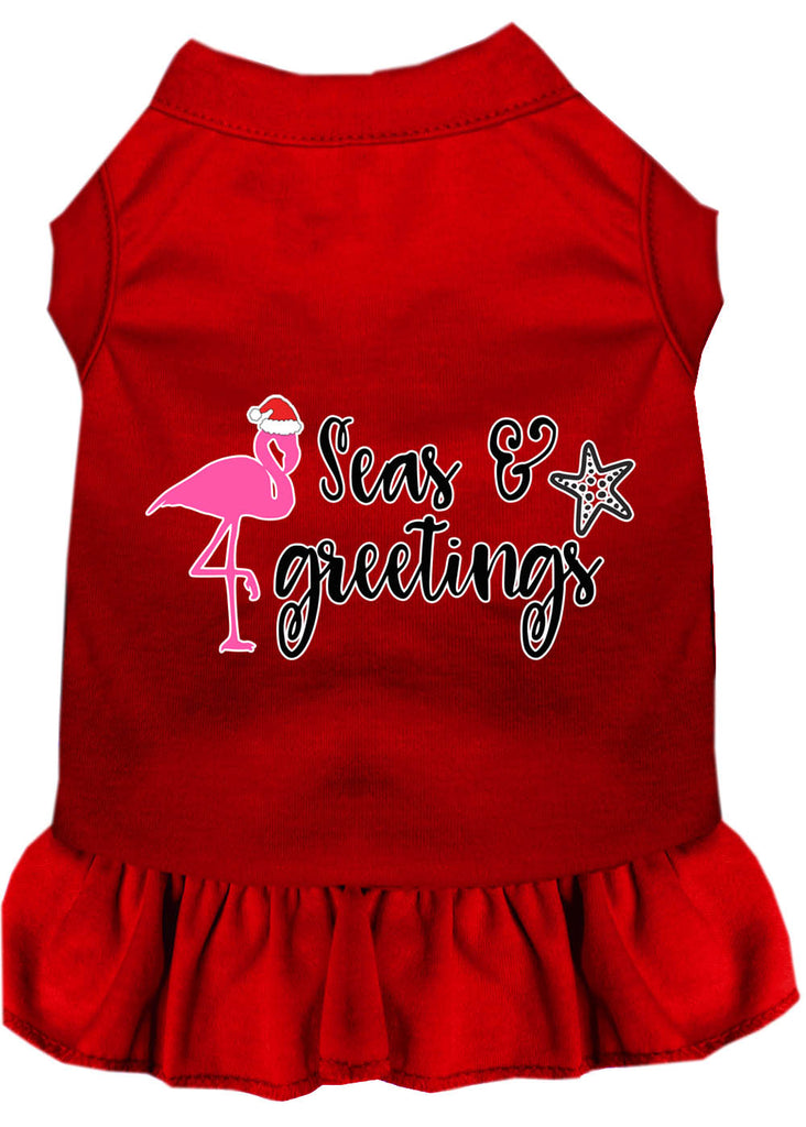 Seas And Greetings Screen Print Dog Dress Red Med