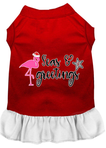 Seas And Greetings Screen Print Dog Dress Red With White Lg