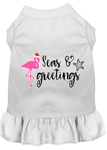 Seas And Greetings Screen Print Dog Dress White Med