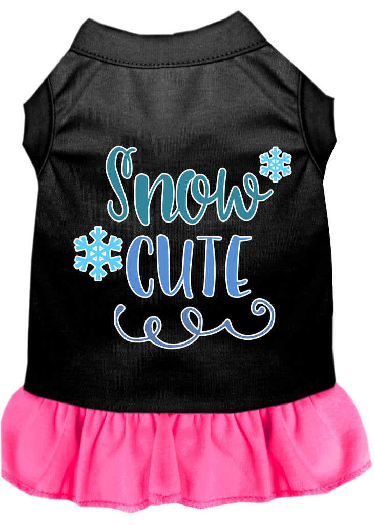 Snow Cute Screen Print Dog Dress Black With Bright Pink Lg