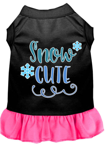 Snow Cute Screen Print Dog Dress Black With Bright Pink Lg