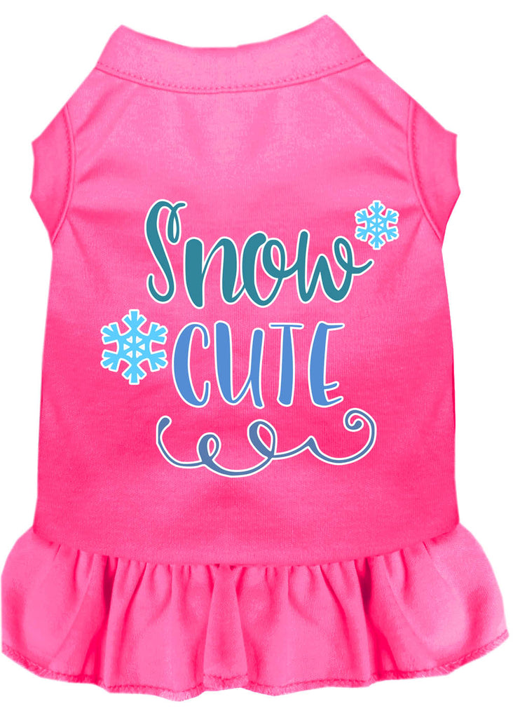 Snow Cute Screen Print Dog Dress Bright Pink 4x