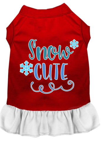 Snow Cute Screen Print Dog Dress Red With White Lg