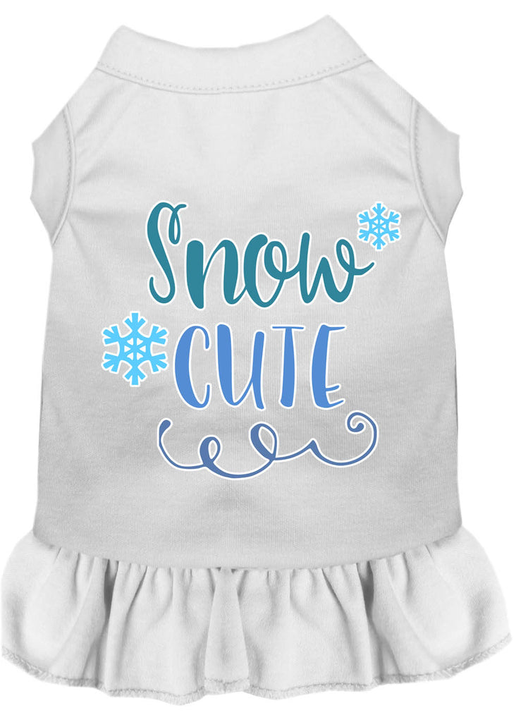 Snow Cute Screen Print Dog Dress White Lg