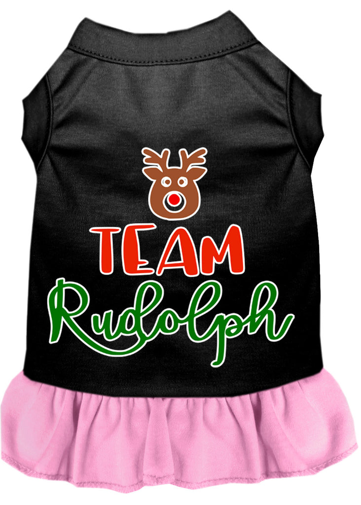 Team Rudolph Screen Print Dog Dress Black With Light Pink Lg