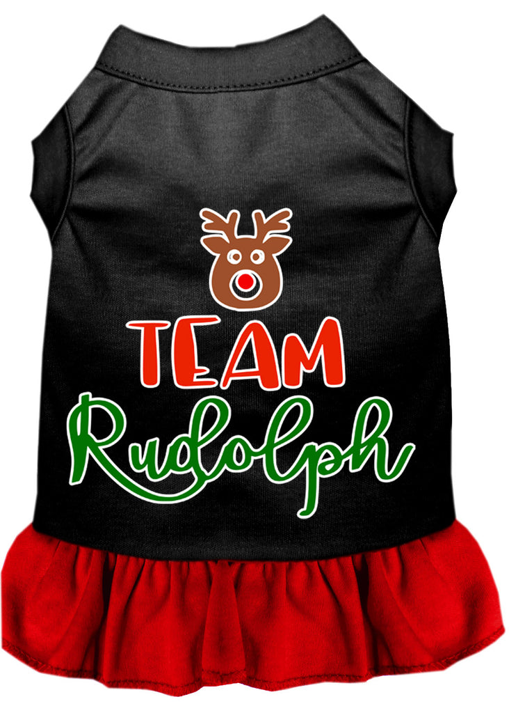 Team Rudolph Screen Print Dog Dress Black With Red Lg