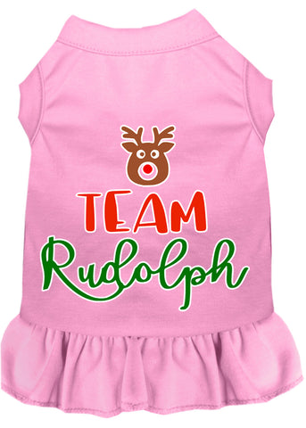 Team Rudolph Screen Print Dog Dress Light Pink Lg