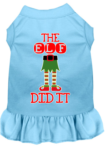 The Elf Did It Screen Print Dog Dress Baby Blue 4x