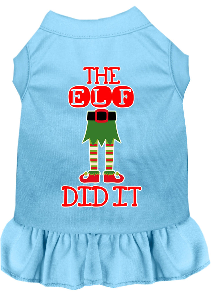 The Elf Did It Screen Print Dog Dress Baby Blue Lg