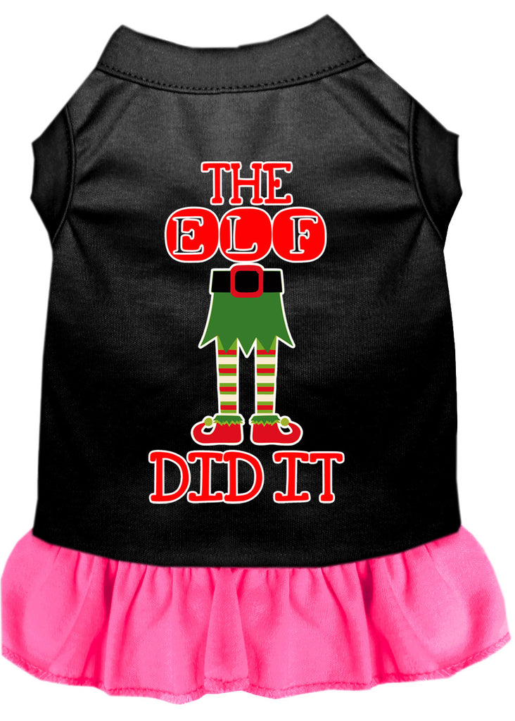 The Elf Did It Screen Print Dog Dress Black With Bright Pink Lg