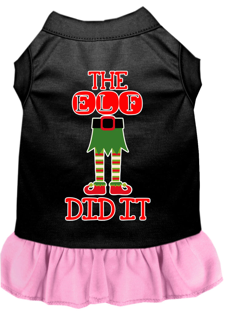 The Elf Did It Screen Print Dog Dress Black With Light Pink Lg