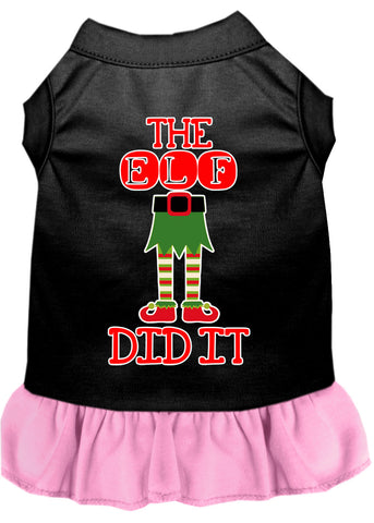 The Elf Did It Screen Print Dog Dress Black With Light Pink Med