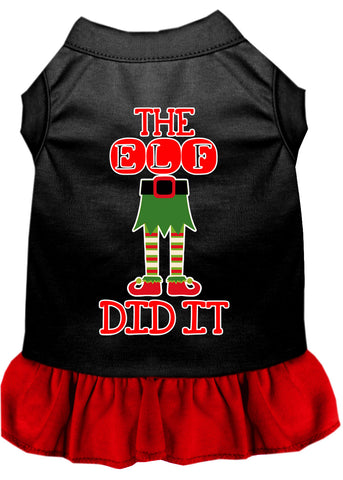 The Elf Did It Screen Print Dog Dress Black With Red Lg