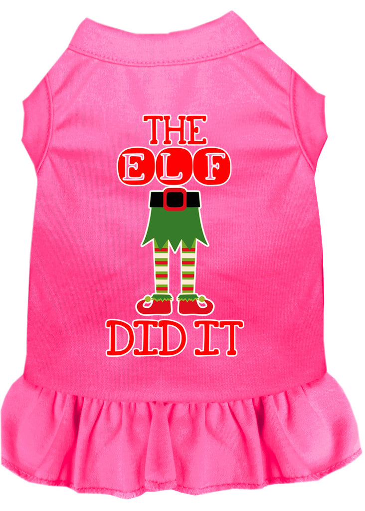 The Elf Did It Screen Print Dog Dress Bright Pink 4x