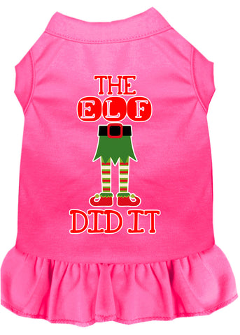 The Elf Did It Screen Print Dog Dress Bright Pink Sm