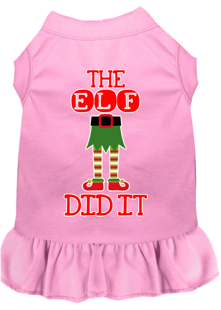 The Elf Did It Screen Print Dog Dress Light Pink 4x