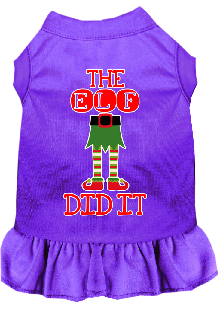 The Elf Did It Screen Print Dog Dress Purple 4x