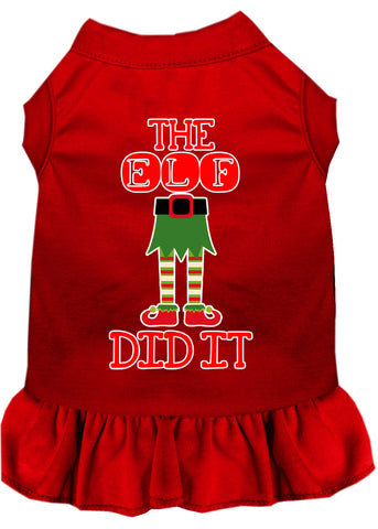 The Elf Did It Screen Print Dog Dress Red 4x