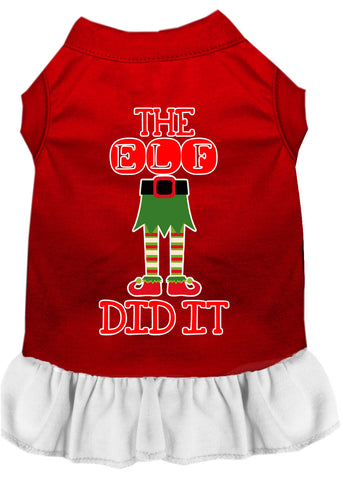 The Elf Did It Screen Print Dog Dress Red With White Med