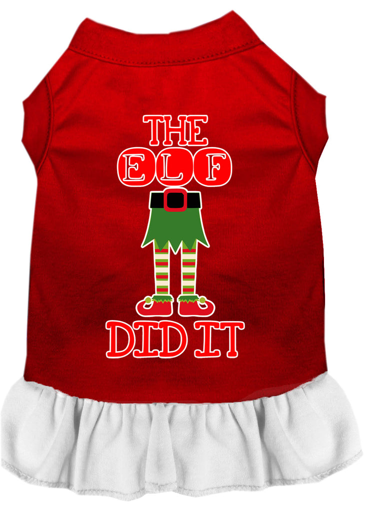 The Elf Did It Screen Print Dog Dress Red With White Sm