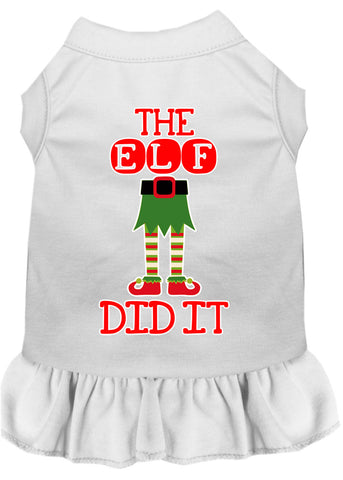 The Elf Did It Screen Print Dog Dress White 4x