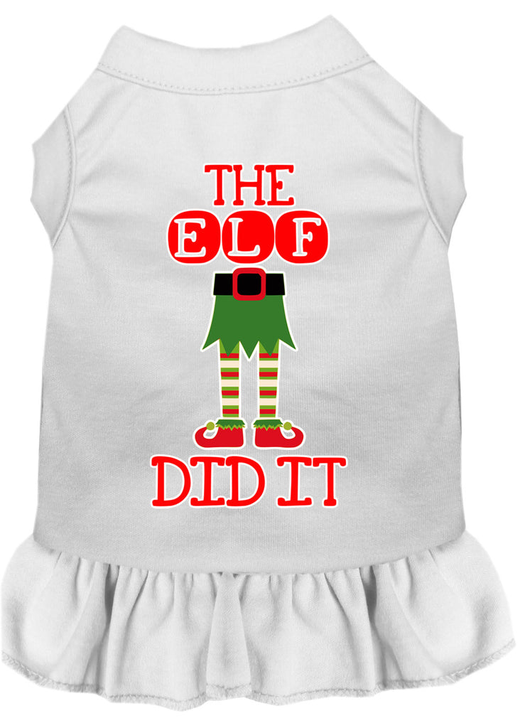 The Elf Did It Screen Print Dog Dress White Sm