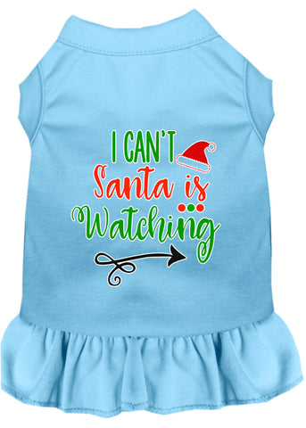 I Can't, Santa Is Watching Screen Print Dog Dress Baby Blue Lg