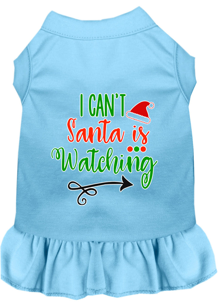 I Can't, Santa Is Watching Screen Print Dog Dress Baby Blue Med