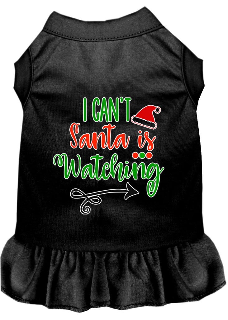 I Can't, Santa Is Watching Screen Print Dog Dress Black 4x